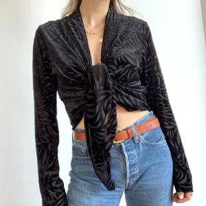 Vintage Velvet Black Burnout Open Front Cardigan Top by Jones NY